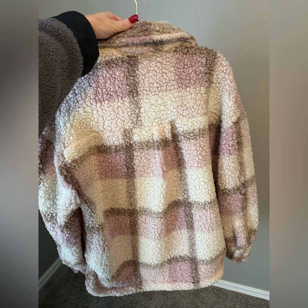 Plaid Button Down Sherpa Jacket - image 3